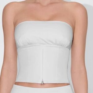 KHY poplin tube top removable straps cream zipper front detail size med new!